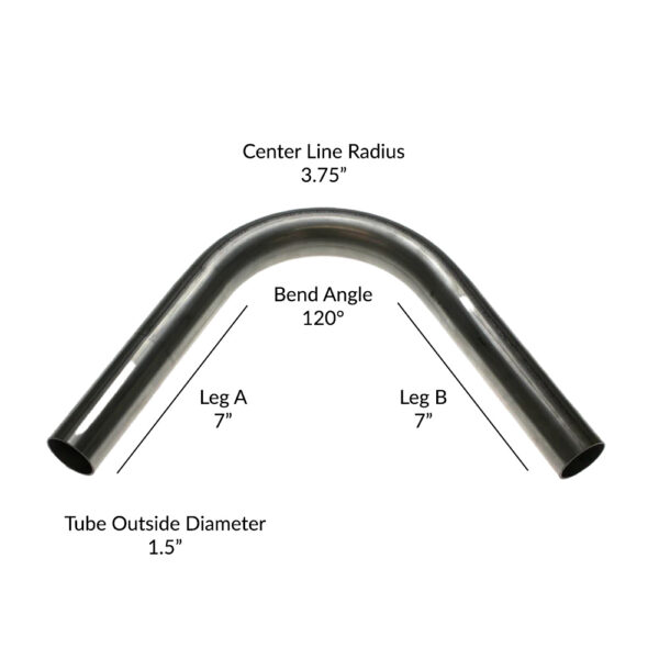 304 Stainless Steel 1.5"OD 120Deg Mandrel Bend dimensions