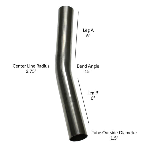 304 Stainless Steel 1.5"OD 15Deg Mandrel Bend dimensions