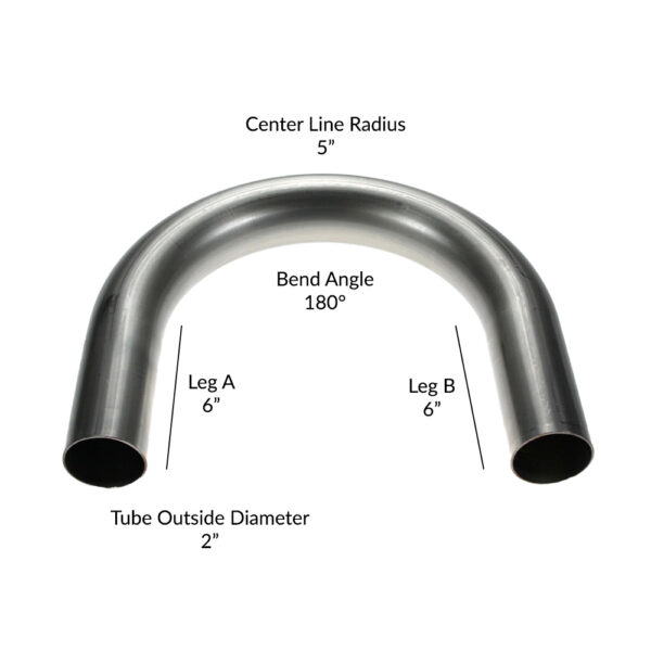 304 Stainless Steel 2"OD 180Deg Mandrel Bend dimensions