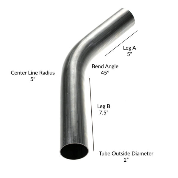 304 Stainless Steel 2"OD 45Deg Mandrel Bend dimensions