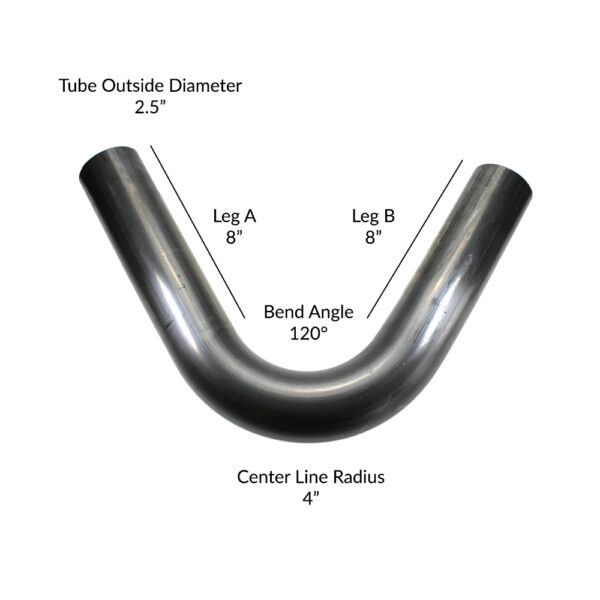 304 Stainless Steel 2.5"OD 120Deg Mandrel Bend dimensions