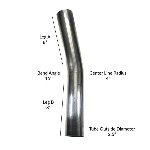 Stainless Steel Mandrel Bend 2.5"OD 15Deg dimensions