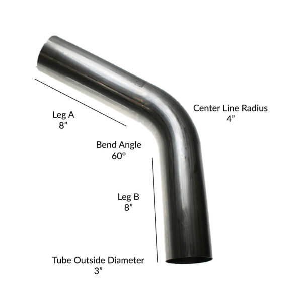 304 Stainless Steel 3"OD 60Deg Tight Radius Mandrel Bend dimensions