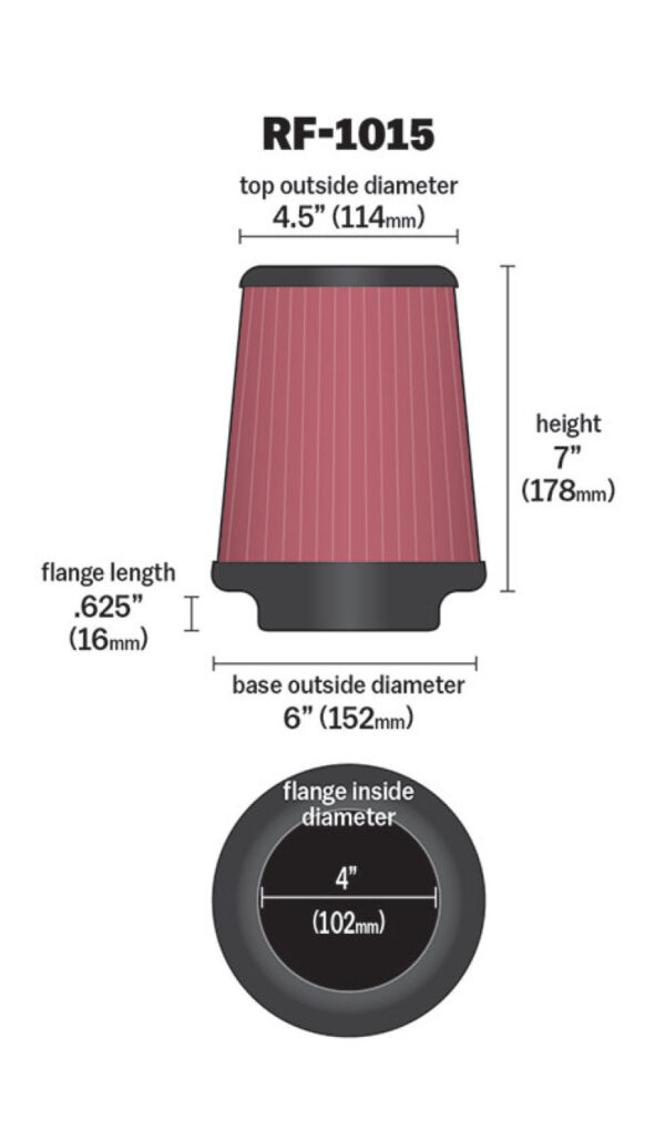 K&N RF-1015 Universal Air Filter dimensions